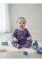 Patterned cotton romper with baby hat and booties - 8