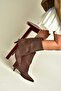 Z820484202 Brown Suede Thick Heeled Foldover Boots - 4