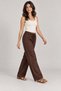 Women's Linen Trousers with Elastic Waist, Lace-Up, Wide Legs, Side Pockets, Bitter Brown