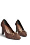 Z676040102 Brown Suede Thick Heeled Women's Shoes - 7