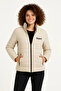 Micro Water Repellent Quilted B Printed Lined Zippered Bomber Coat - Beige