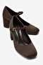 Nicho Brown Fabric Women's Thick Heeled Shoes