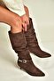 Z726105702 Brown Suede Thin Heeled Gathered Women's Boots - 2