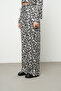 Women's Leaf Patterned Black - White Wide Leg Pants with Elastic Waist - 2