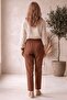 Sofia Light Brown Elastic Waist Linen Look Trousers - 3