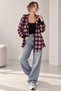 Hooded Zippered Oversize Plaid Shirt Jacket Women's Casual Seasonal Daily - Red Tr0935 - 7