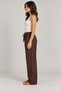 Women's Linen Trousers with Elastic Waist, Lace-Up, Wide Legs, Side Pockets, Bitter Brown - 7