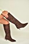 Z726103402 Brown Suede Short Thin Heeled Women's Boots - 3