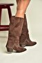 Z726106802 Brown Suede Thick Heeled Women's Boots with Pin Detail - 2