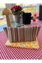 Brown Striped Linen Fabric Pencil Case - Makeup Bag - Pencil Case