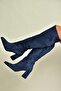 Z752123202 Navy Blue Suede Thick Heeled Women's Boots - 2