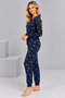 Women's Navy Blue Candy Cane Patterned Cotton Pajama Set - 3