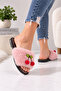 Cerise Cherry Detailed Plush Women's House Slippers Soft Sole Gift Dowry House Slippers Stc1363 - 2