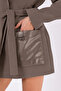 Dark Beige Leather-Trimmed Cashmere Coat - 6