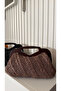 Handmade Wicker Wooden Handle Handbag Clutch (37X22Cm) Brown