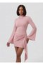 Women's Stand Collar Buckle Detailed Belted Gathering Mini Design Dress