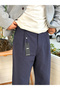Baggy Single Pleated 100% Cotton Trousers Navy Blue 267030 - 2