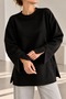 Oversize Sweatshirt with Slit Detail and Crew Neck - Black Zg3535 - 4