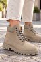 Women's Beige Khaki Leather Lace-Up Boots Thick Sole Daily City and Winter Boots - 2