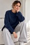 Oversize Sweatshirt with Slit Detail and Crew Neck - Navy Blue Zg3535 - 4
