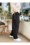 Drawstring Waist Pleated Korean Cut Trousers Black 267056 - 3
