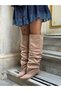 Mink Suede (Arex) Drawstring Detail XL Cut Wide Toe Thin 5 cm Heeled Boots - 4