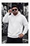 Large Size Men's Hooded Basic Sweatshirt with Three-Thread Rastering and Kangaroo Pocket, White - 2