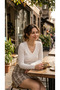Women's Black / White V-Neck Long Sleeve Slim Fit Flexible Modal Basic Body - 7