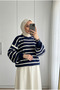 Women's Thin Striped Balloon Sleeve Oversize Knitwear Sweater Tunic 70 cm