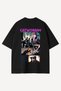 Cat Collage Printed Black Oversize Tshirt