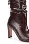 Brown Patent Leather Look Women's Boots with Drawstring Detail and Thick Heel - 3