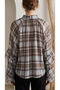 Women's Blue-Brown Plaid, Halter Neck, and Multi-Layered Ruffle Chiffon Shirt/Blouse - 6