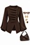 Premium Button-Front Thessaloniki Blouse Cardigan - Brown - 3