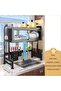Heavy Duty Over the Sink Dish Drying Rack with Dust-Proof Cabinet Door, Multi-Tier Carbon Steel Kitchen Counter Organizer, Space Saving Shelf Drainer with Utensil Holder, Knife Block, Black 95cm - 4
