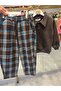 Brown Collared Buttoned Sweatshirt and Plaid Patterned Elasticated Trousers - 2
