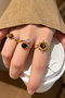 3-Piece Combination Brown Stone Gold Vintage Ring Set - 3