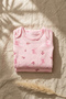 Pink Rabbit Patterned Double Ribbed 100% Cotton Baby Girl Set 3-6-9 Months - 4