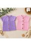 Baby Knitted Vest Hand Knitted Buttoned Short Sleeve Girl-Baby Vest Set of Two Pink and Purple