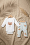 Baby Girl 100% Cotton Green Bear Patterned 2-Piece Set - Long Sleeve Bodysuit and Stretchy Pants Set - 4