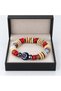 Cream Red Detailed Beaded Bracelet with Blue Patterned Figures, Ethnic Stylish Accessory - 3