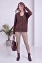 Women's Cardigan V-Neck Hair Knit Patterned Buttoned Knitwear Brown - 3