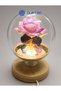 Romantic Couple and Pink Rose Detailed Glass Jar Night Light Illuminated Decor with Wooden Base - 2