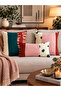 Set of 3 Modern Decorative Throw Pillow Covers - Double-Sided Abstract Patterned Pink, Burgundy, and Petrol Green Throw Pillow Set - 43X43 & 30X50 cm