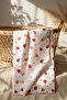 Strawberry Patterned Red Edge Piping Embroidered Cotton Muslin Baby Blanket 90*90 cm