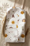 Letter Patterned Coffee Edge Piping Embroidered Cotton Muslin Baby Blanket 90*90 cm