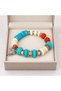 Turquoise Cream Beaded Cat Figured Bracelet with Orange Detail Ethnic Accessory - 3