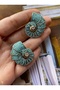 Xuping Turquoise Bead Embellished Floral Pearl Statement Earrings - Vintage Glamorous Non-Tarnish Anti-Allergy Fade-Resistant Stylish Gift Women's Earrings - 2