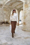 Zipper detailed layered knitwear tunic 40008 ecru - 2