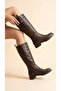 Women's Leather Look Zippered Short Heeled Below the Knee Winter Boots - 4