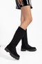Women's Black Suede Below-Knee Zippered Comfortable Boots - 5